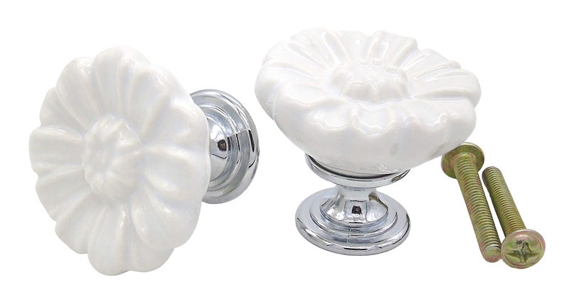 Tecrio 6PCS Vintage Floral Daisy Ceramic Dresser Drawer Knobs Elegant Cabinet Cupboard Door Hardware Pull Handles w/Screws White - Image 3